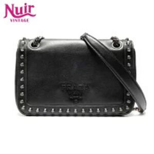 Prada Studded Leather Camera Bag Chain Shoulder Black